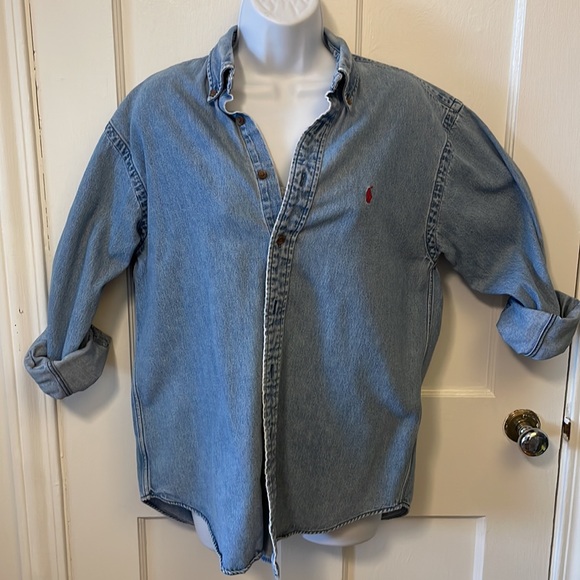 Ralph Lauren Sport Denim Oxford Jacket Large lightweight Size 10 Vintage GOOD - Picture 14 of 15